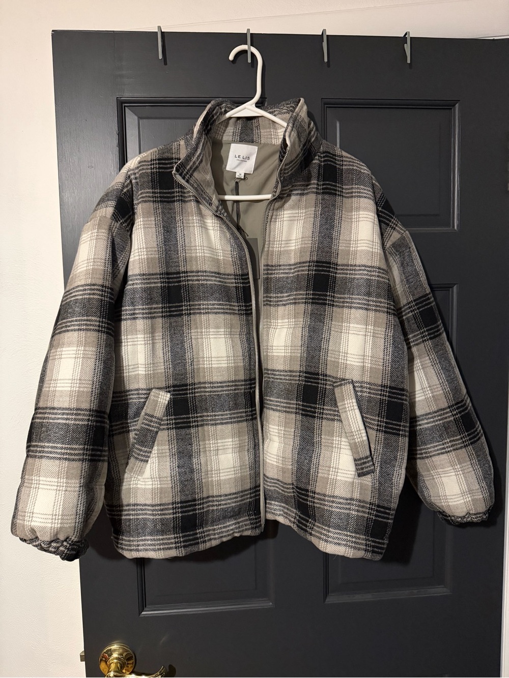 Le Lis Black & Cream Plaid Zip-Up Jacket
